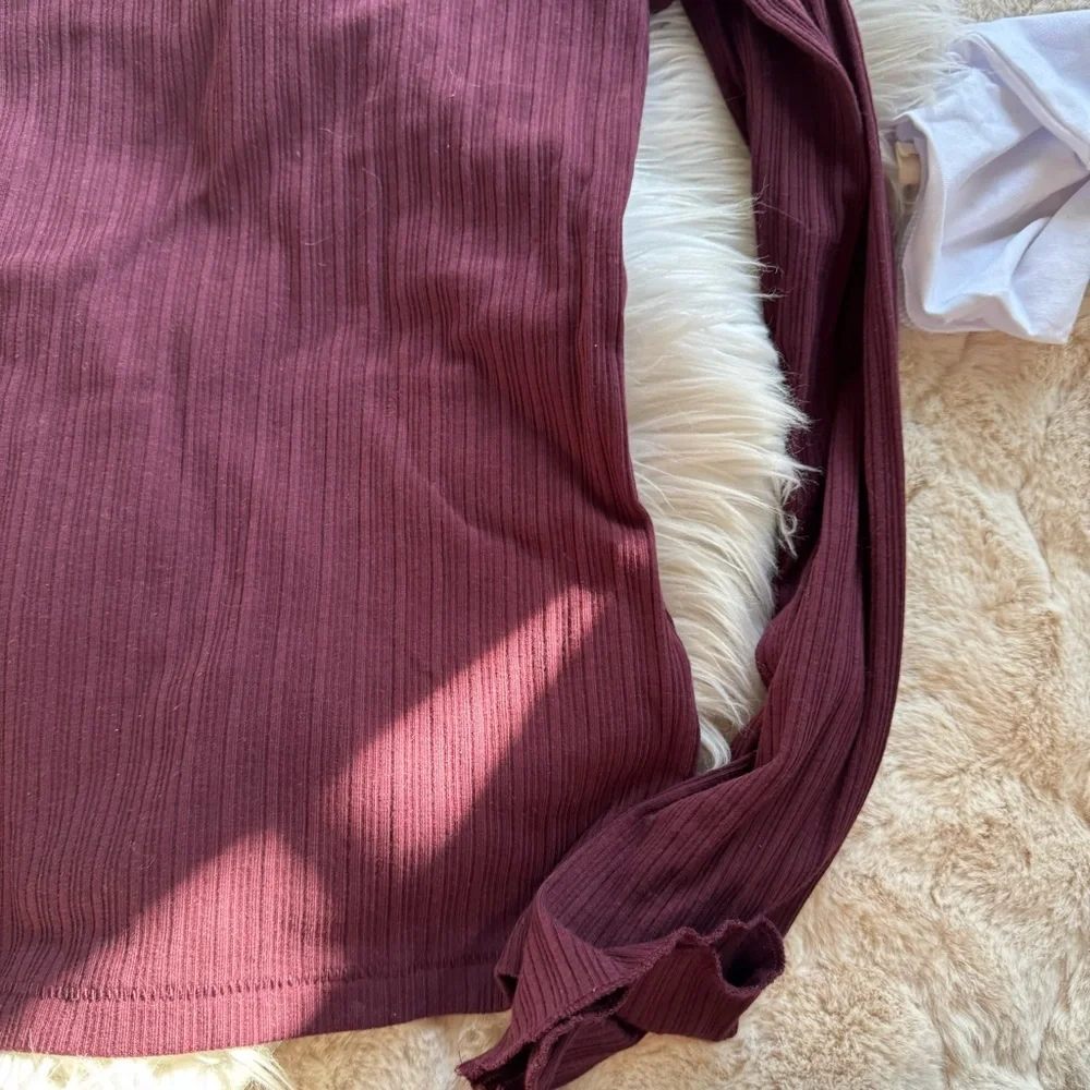 NWT Madewell Ribbed Long-Sleeve Boatneck Top in Burgundy - Picture 7 of 12